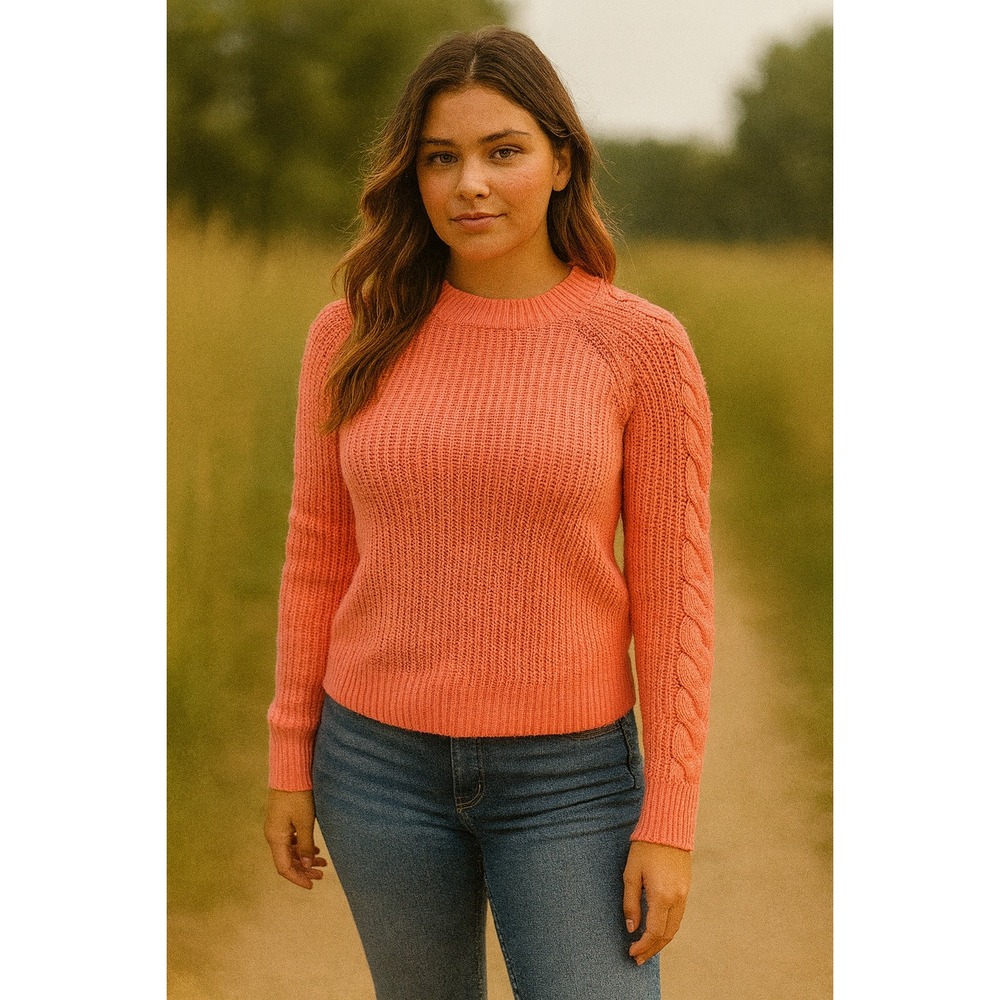 So Coral Cable Knit‎ Mock Neck Long Sleeve Sweater Top Women's Size M